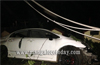 Speeding car crashes against electric pole; lucky escape for driver